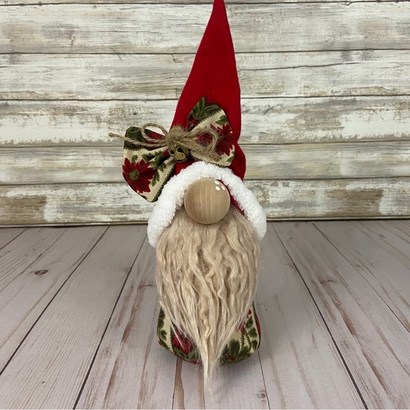 Christmas Gnome Vintage Poinsettia Jingle Bells Flannel Handmade Holiday Rustic - Picture 3 of 12